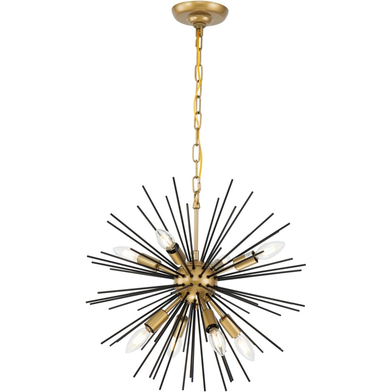 Living District Timber 8-Light Mid-Century Metal Pendant in Brass and Black