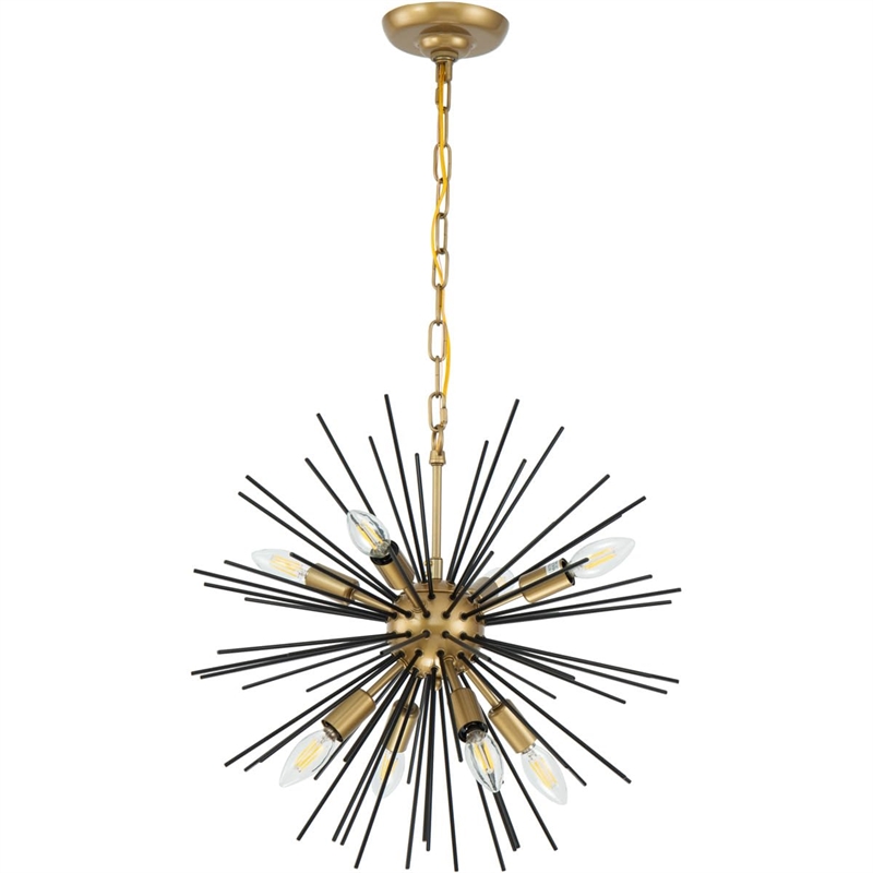 Living District Timber 8-Light Mid-Century Metal Pendant in Brass and Black