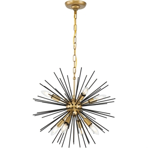 Living District Timber 8-Light Mid-Century Metal Pendant in Brass and Black