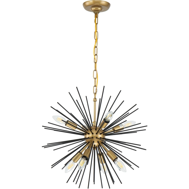 Living District Timber 8-Light Mid-Century Metal Pendant in Brass and Black