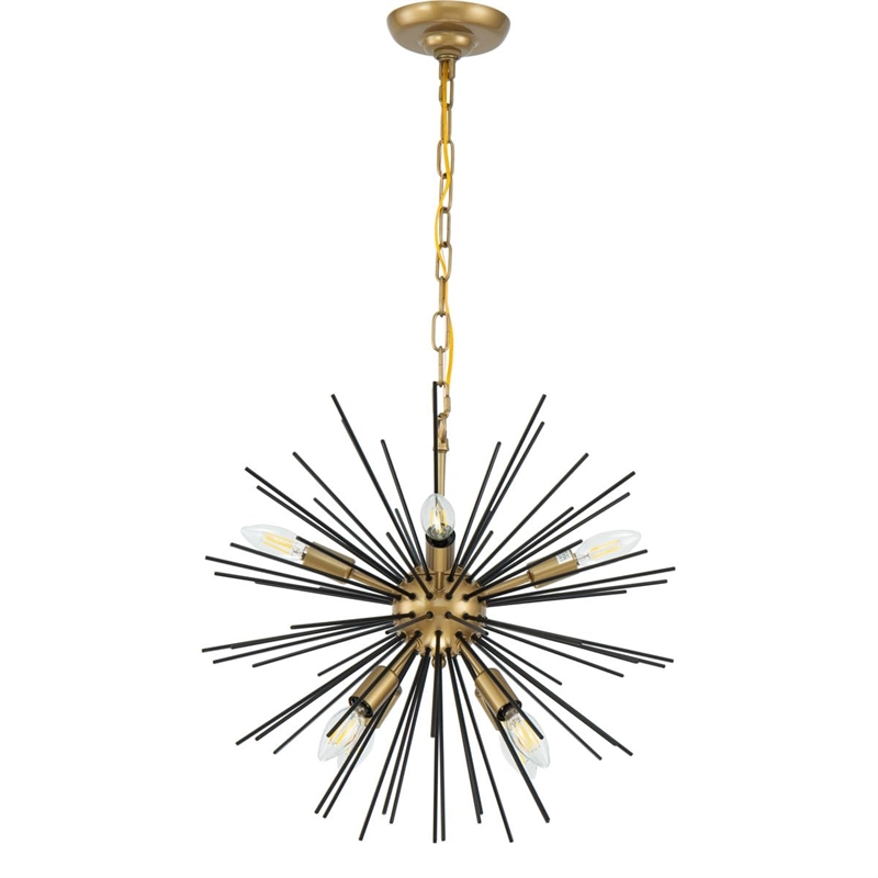Living District Timber 8-Light Mid-Century Metal Pendant in Brass and Black