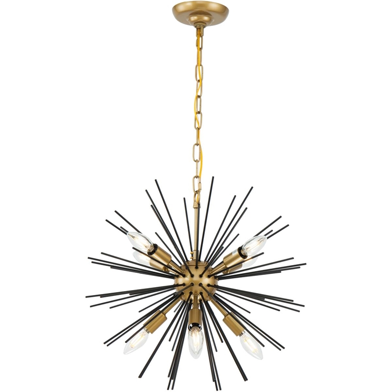 Living District Timber 8-Light Mid-Century Metal Pendant in Brass and Black