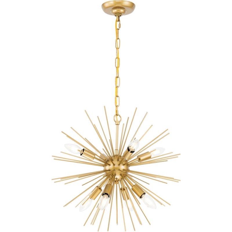 Living District Timber 8-Light Mid-Century Metal Pendant in Brass