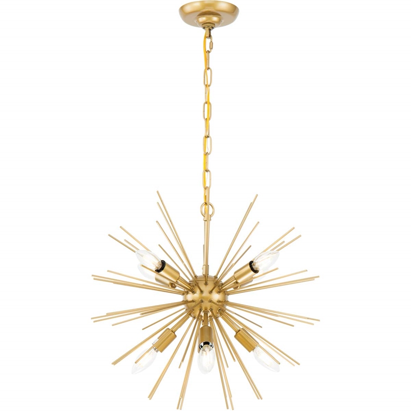 Living District Timber 8-Light Mid-Century Metal Pendant in Brass