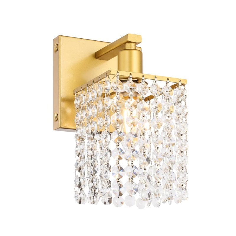 Living District Phineas 1-Light Mid-Century Metal Wall Sconce in Brass and Clear