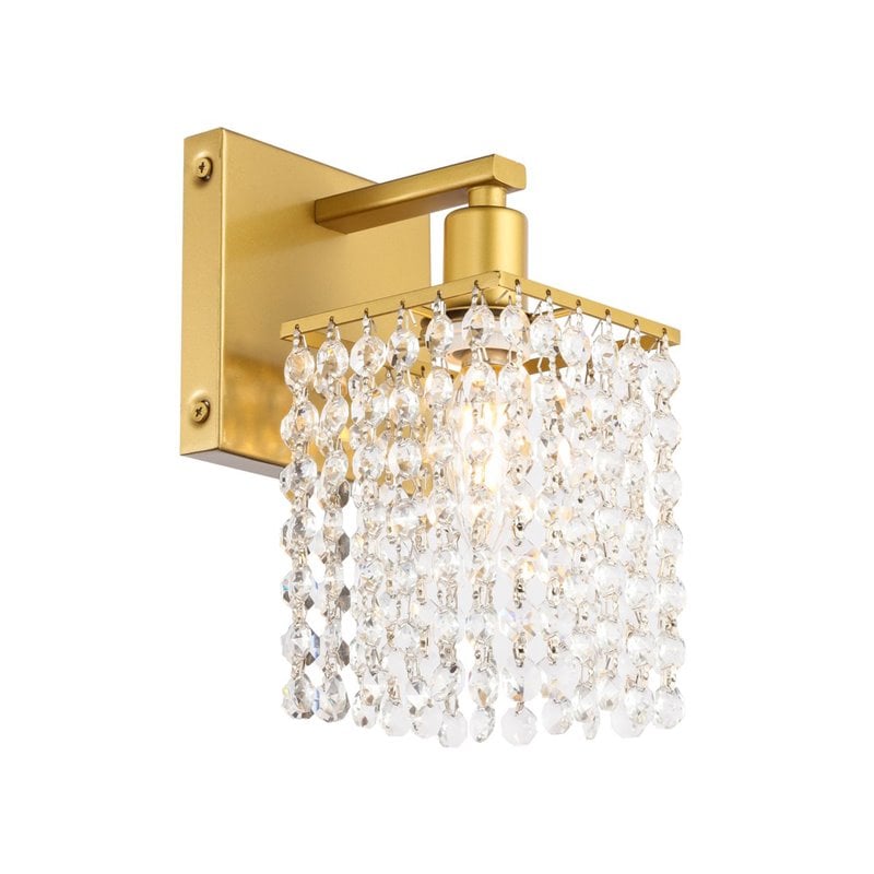 Living District Phineas 1-Light Mid-Century Metal Wall Sconce in Brass and Clear