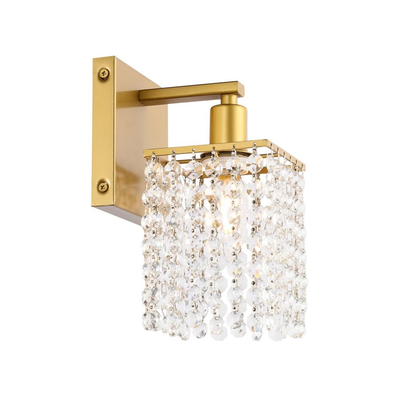 Living District Phineas 1-Light Mid-Century Metal Wall Sconce in Brass and Clear