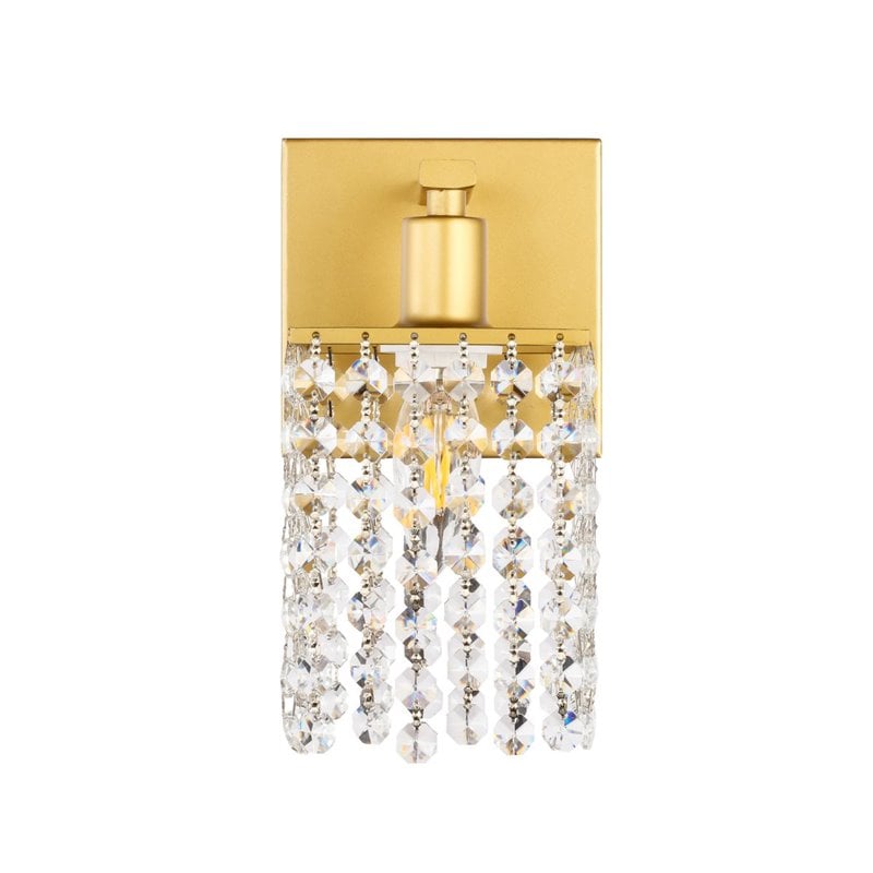 Living District Phineas 1-Light Mid-Century Metal Wall Sconce in Brass and Clear