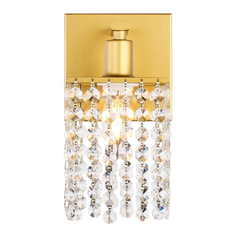Living District Phineas 1-Light Mid-Century Metal Wall Sconce in Brass and Clear
