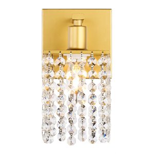 Living District Phineas 1-Light Mid-Century Metal Wall Sconce in Brass and Clear