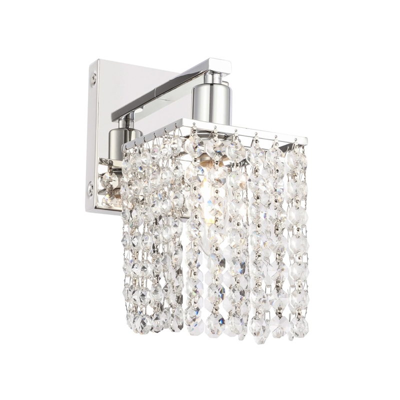 Living District Phineas 1-Light Metal Wall Sconce in Chrome and Clear Crystals