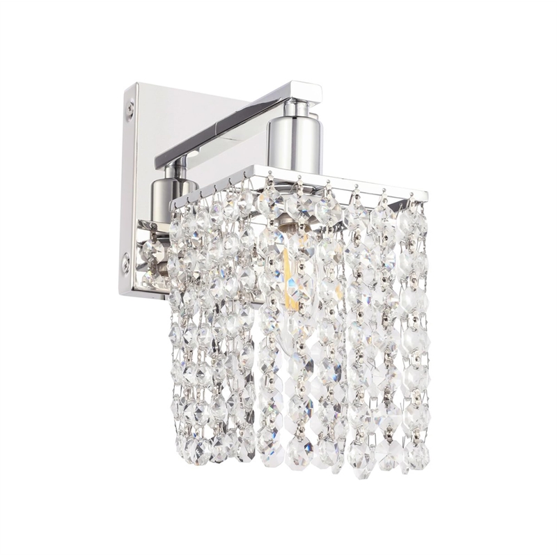 Living District Phineas 1-Light Metal Wall Sconce in Chrome and Clear Crystals