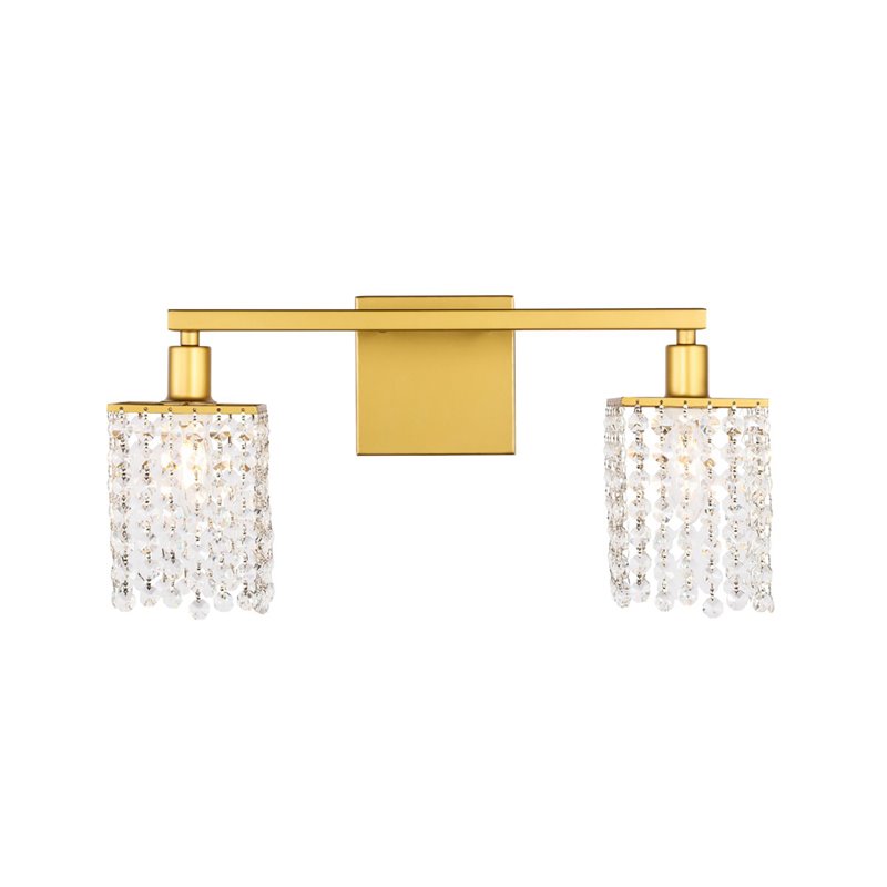 Living District Phineas 2-Light Mid-Century Metal Wall Sconce in Brass and Clear