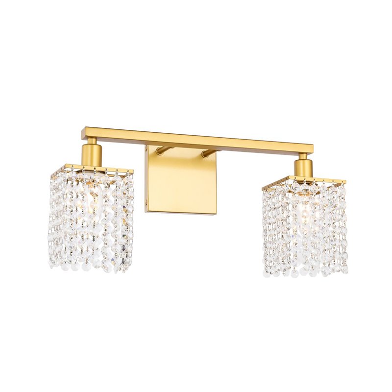 Living District Phineas 2-Light Mid-Century Metal Wall Sconce in Brass and Clear