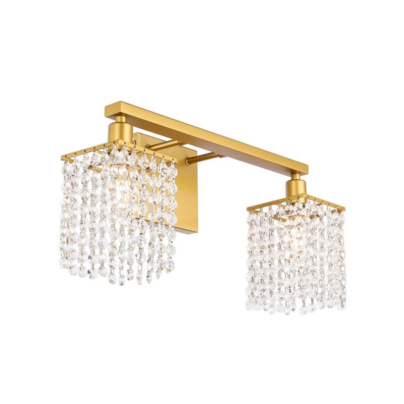 Living District Phineas 2-Light Mid-Century Metal Wall Sconce in Brass and Clear