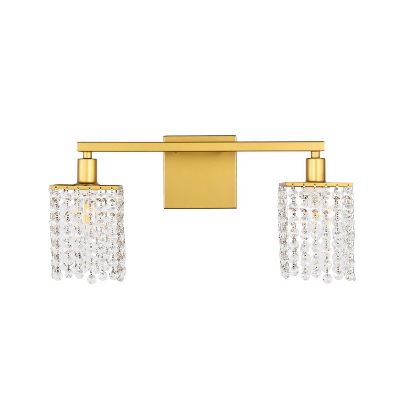 Living District Phineas 2-Light Mid-Century Metal Wall Sconce in Brass and Clear