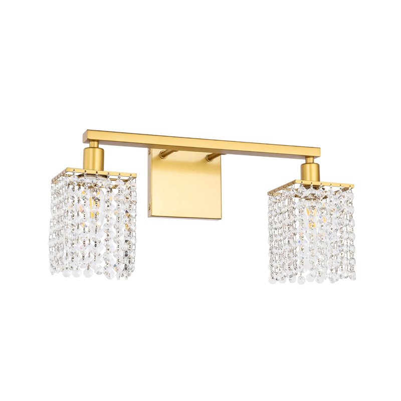 Living District Phineas 2-Light Mid-Century Metal Wall Sconce in Brass and Clear