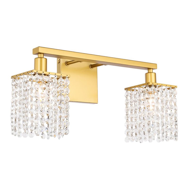 Living District Phineas 2-Light Mid-Century Metal Wall Sconce in Brass and Clear