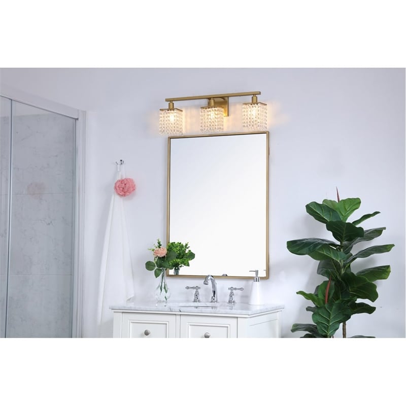 Living District Phineas 3-Light Metal Wall Sconce in Brass and Clear Crystals