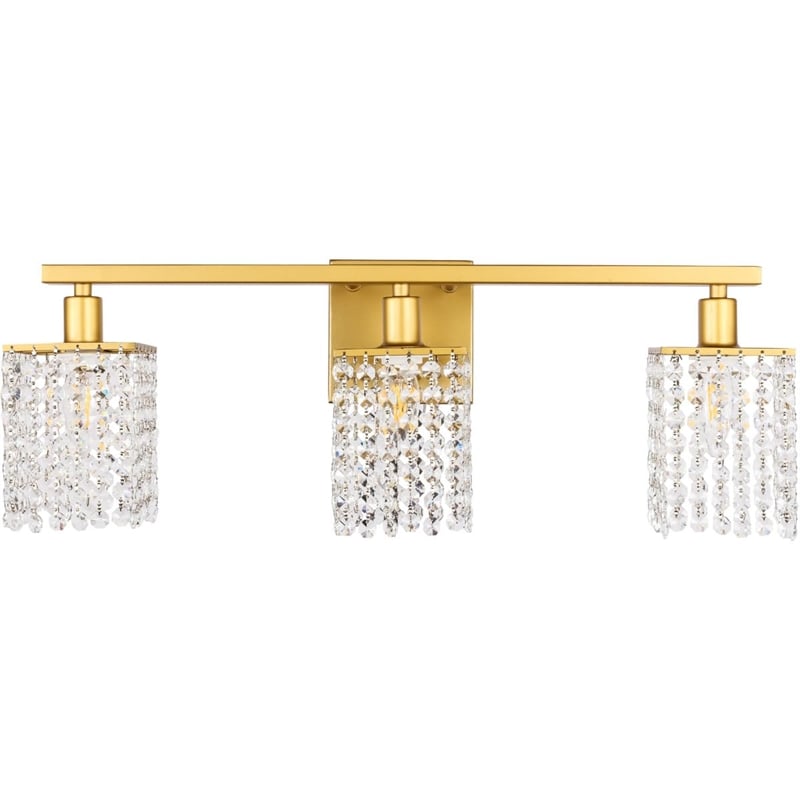Living District Phineas 3-Light Metal Wall Sconce in Brass and Clear Crystals