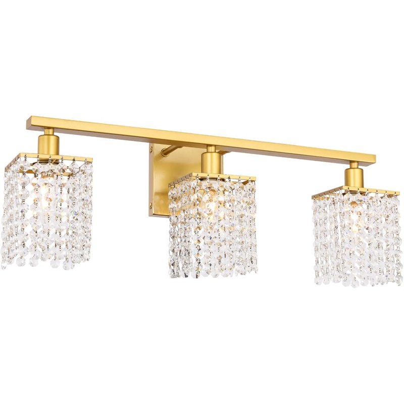 Living District Phineas 3-Light Metal Wall Sconce in Brass and Clear Crystals