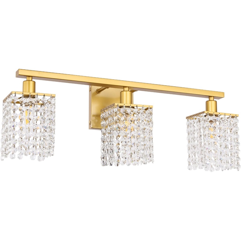 Living District Phineas 3-Light Metal Wall Sconce in Brass and Clear Crystals