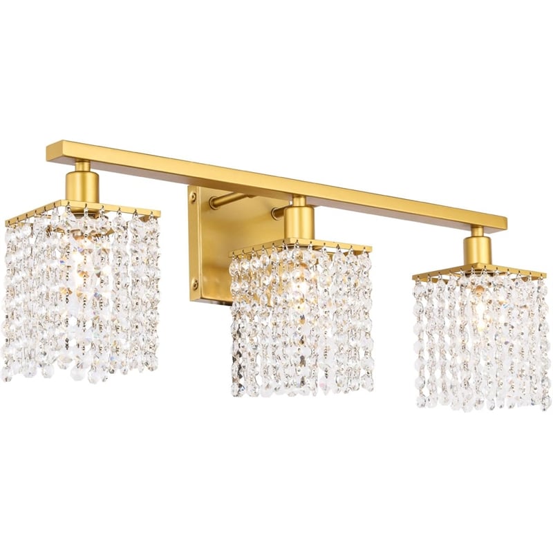 Living District Phineas 3-Light Metal Wall Sconce in Brass and Clear Crystals