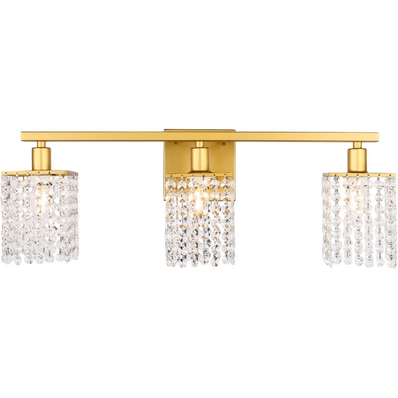 Living District Phineas 3-Light Metal Wall Sconce in Brass and Clear Crystals