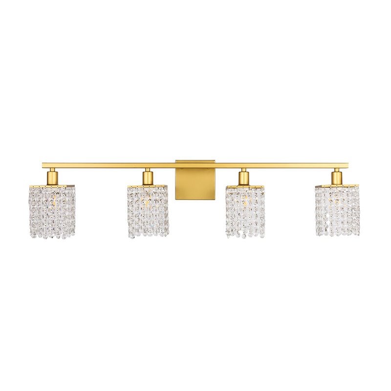 Living District Phineas 4-Light Metal Wall Sconce in Brass and Clear Crystals