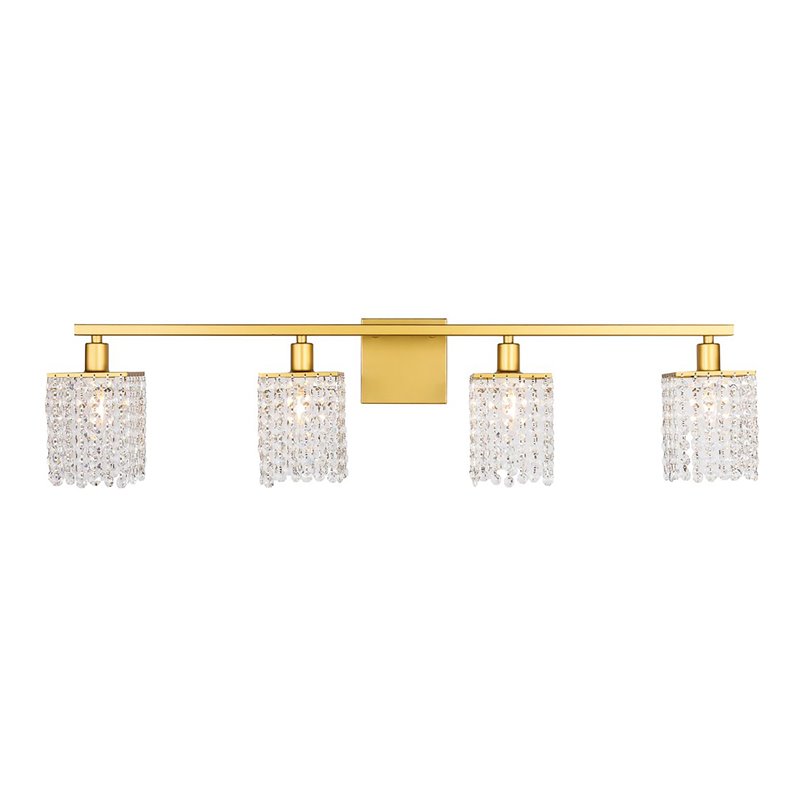 Living District Phineas 4-Light Metal Wall Sconce in Brass and Clear Crystals