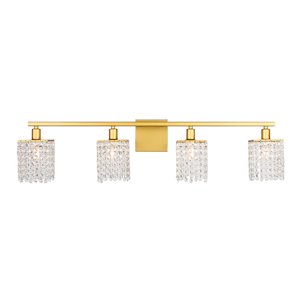 Living District Phineas 4-Light Metal Wall Sconce in Brass and Clear Crystals