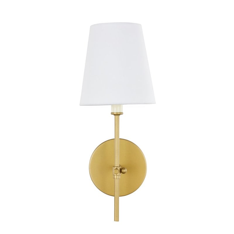 Living District Mel 1-Light Metal & Fabric Wall Sconce in Brass/White