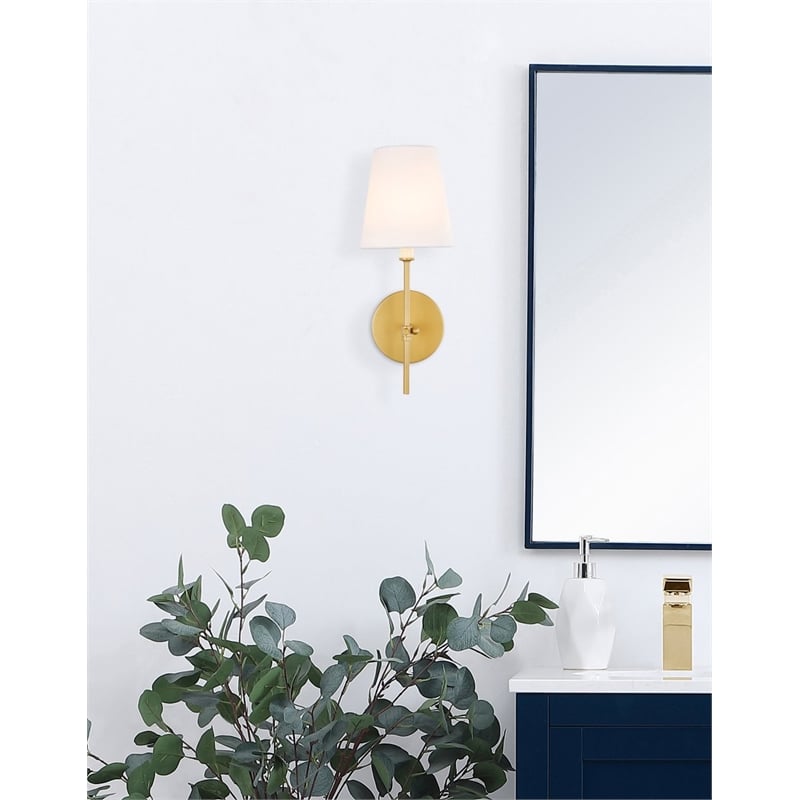 Living District Mel 1-Light Metal & Fabric Wall Sconce in Brass/White