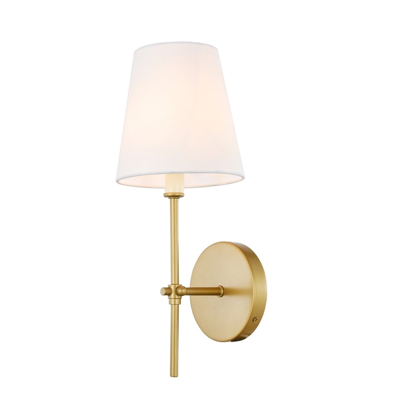 Living District Mel 1-Light Metal & Fabric Wall Sconce in Brass/White
