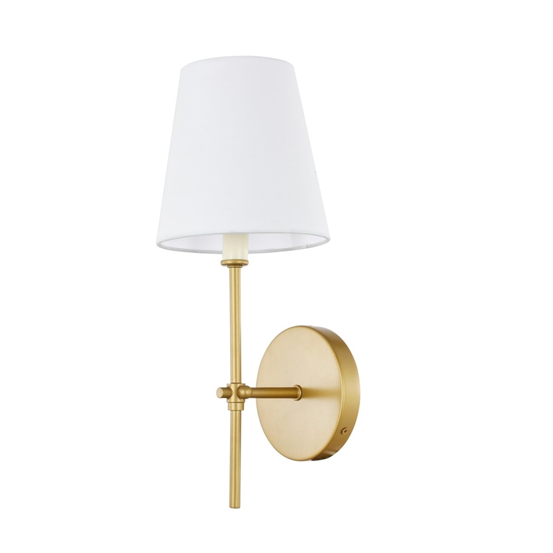 Living District Mel 1-Light Metal & Fabric Wall Sconce in Brass/White