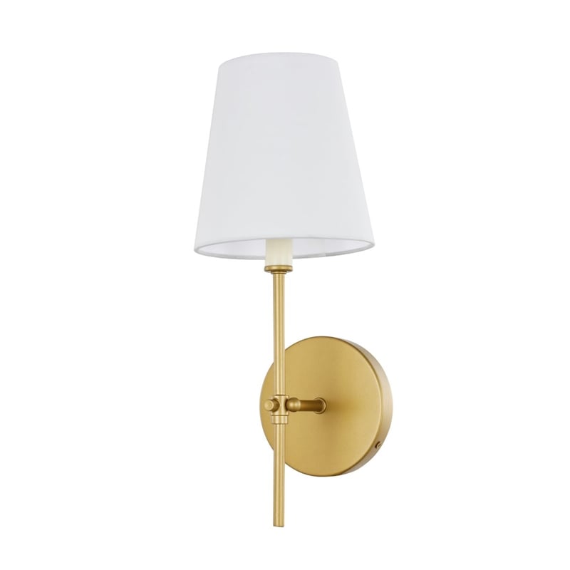 Living District Mel 1-Light Metal & Fabric Wall Sconce in Brass/White