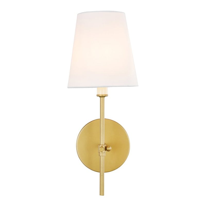 Living District Mel 1-Light Metal & Fabric Wall Sconce in Brass/White