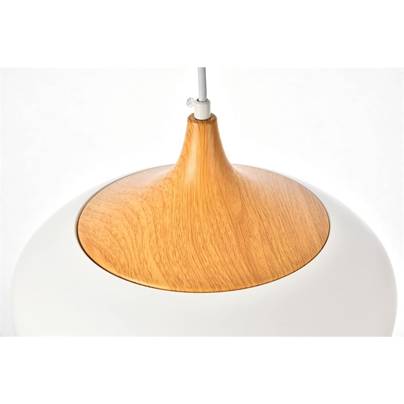 Living District Nora 1 Light Aluminum Pendant in White & Natural Wood