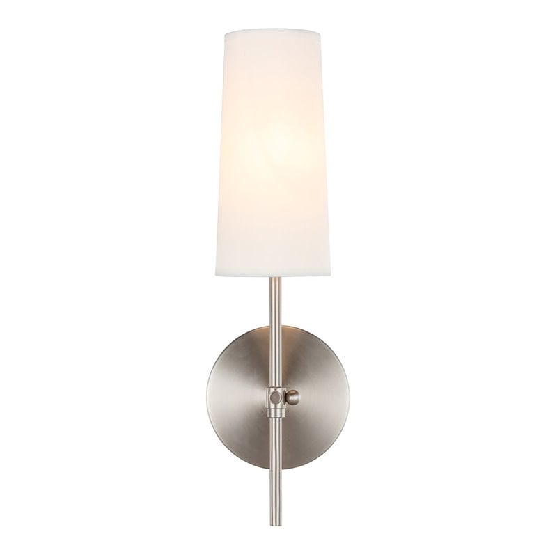 Living District Mel 1-Light Metal & Fabric Wall Sconce in Burnished Nickel/White
