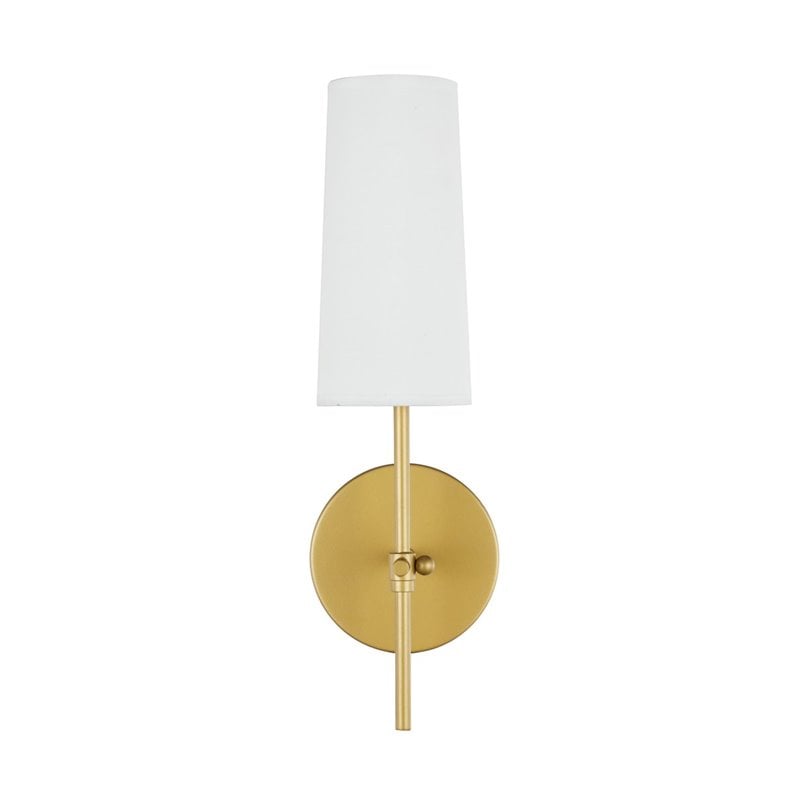 Living District Mel 1-Light Metal & Fabric Wall Sconce in Brass and White