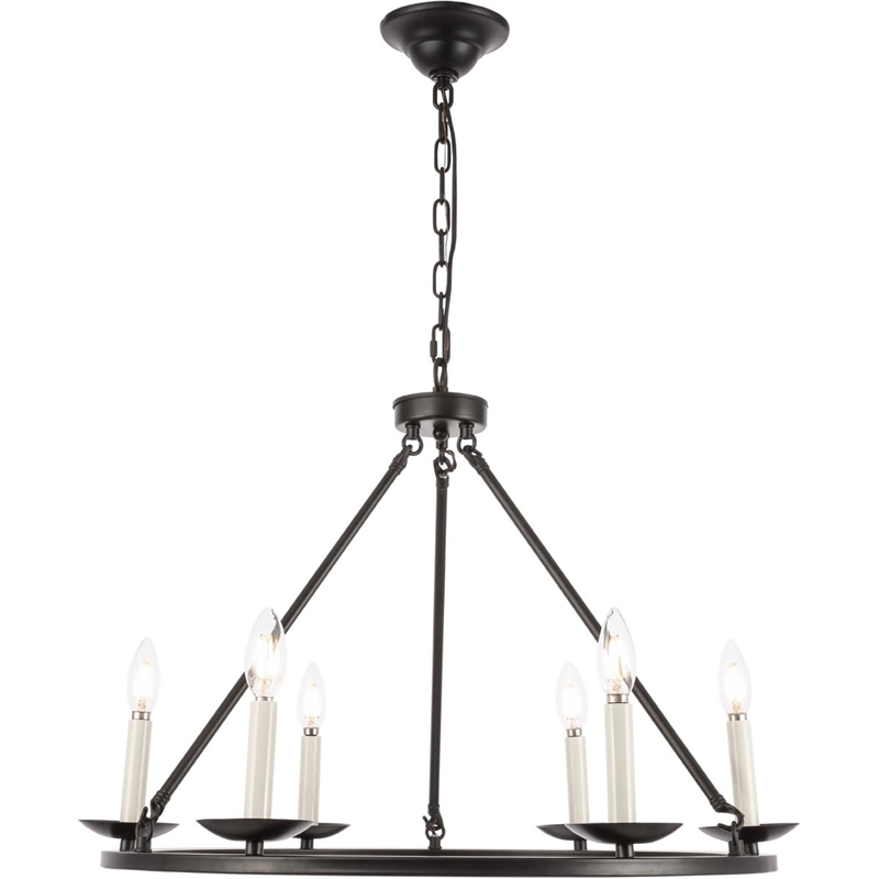 Living District Maine 6-Light Mid-Century Metal Chandelier in Black