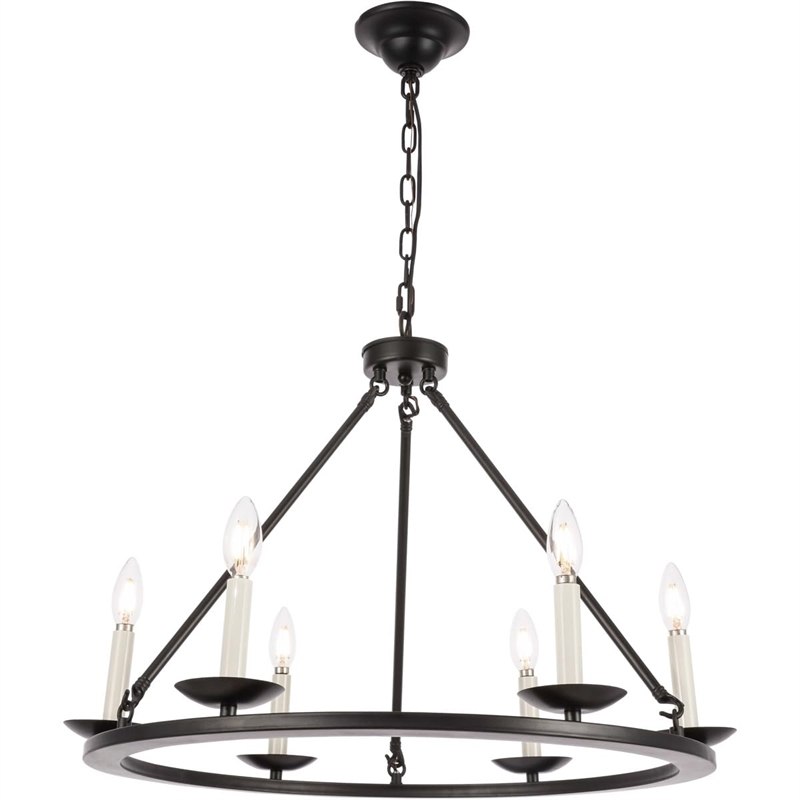 Living District Maine 6-Light Mid-Century Metal Chandelier in Black