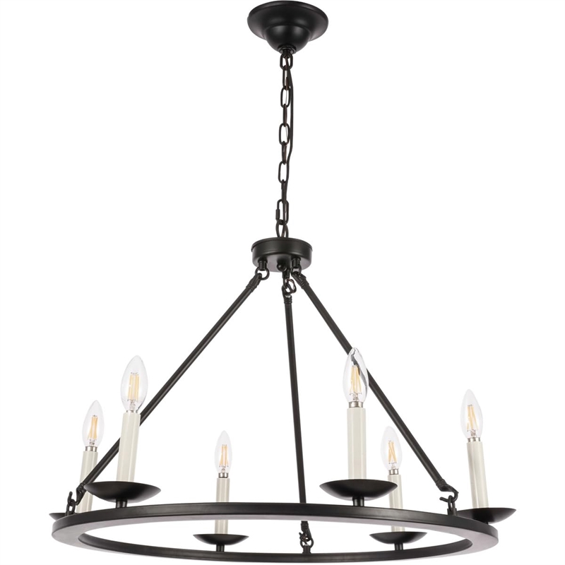 Living District Maine 6-Light Mid-Century Metal Chandelier in Black
