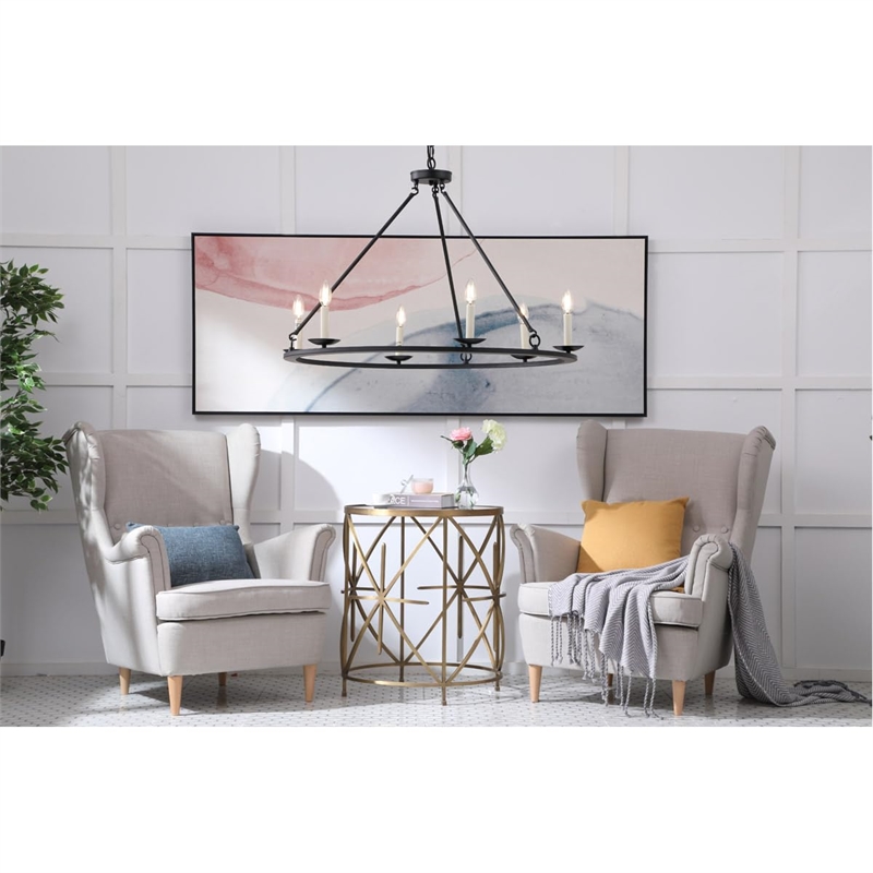 Living District Maine 6-Light Mid-Century Metal Chandelier in Black Finish