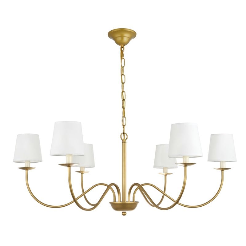 Living District Eclipse 6-Light Metal & Fabric Chandelier in Brass/White