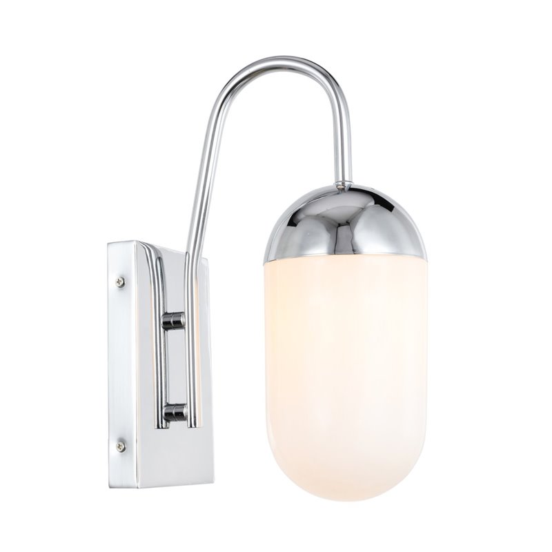 Living District Kace 1-Light Metal & Glass Wall Sconce in Chrome/Frosted White