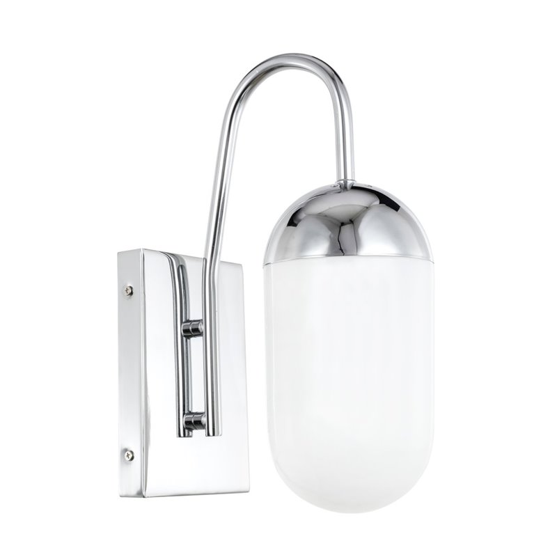 Living District Kace 1-Light Metal & Glass Wall Sconce in Chrome/Frosted White