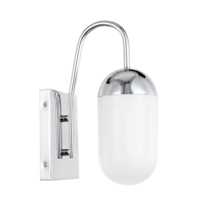 Living District Kace 1-Light Metal & Glass Wall Sconce in Chrome/Frosted White