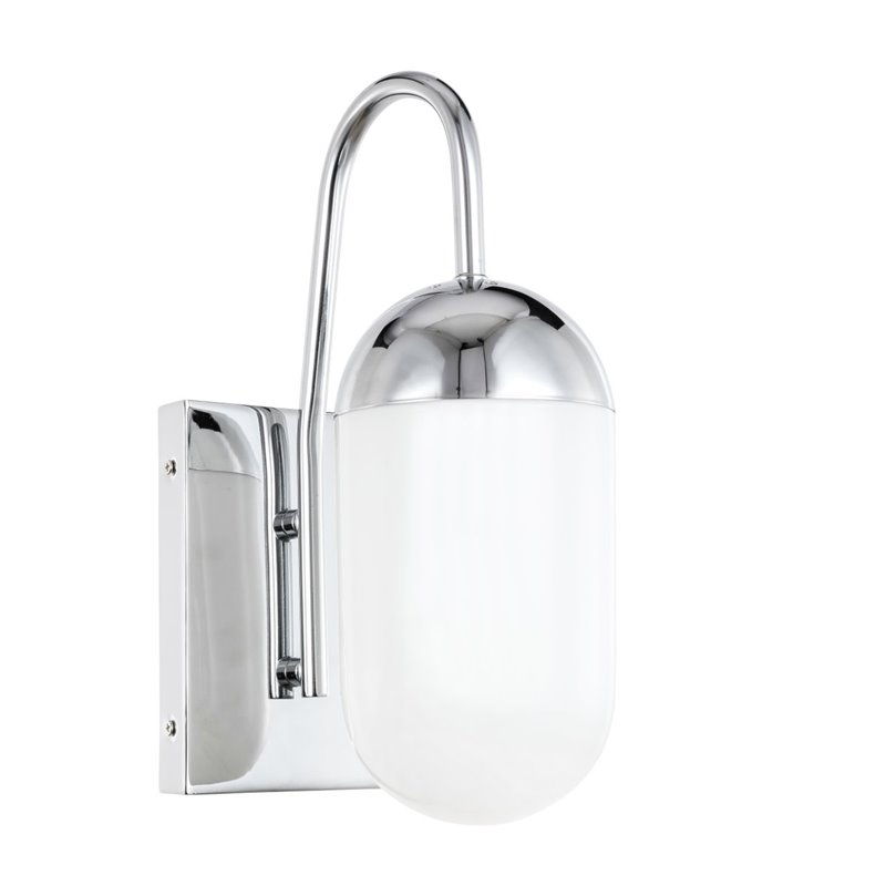 Living District Kace 1-Light Metal & Glass Wall Sconce in Chrome/Frosted White