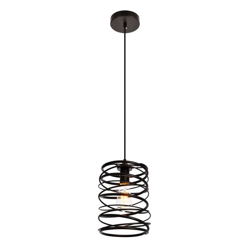 Living District Hopper 1-Light Transitional Metal Pendant in Black